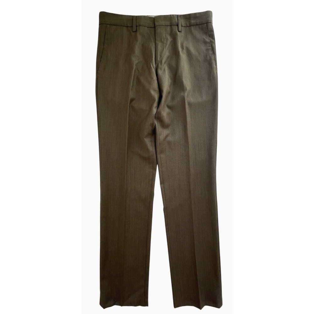 Hugo Boss Pants 32R Mens Brown Striped Trouser 100% Virgin Wool Classic Tailored